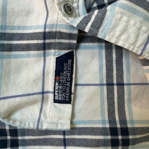 Superdry white collared button down plaid flannel shirt - Picture 8 of 12